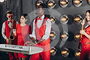 Talented band performs on the stage. performance