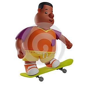 Talented Big Boy 3D Cartoon Picture playing a skateboard