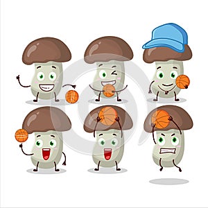 Talented cep mushroom cartoon character as a basketball athlete