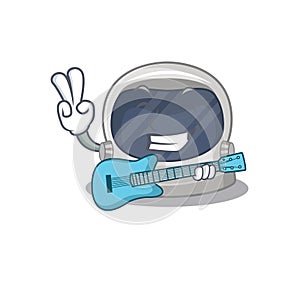 Talented musician of astronaut helmet cartoon design playing a guitar
