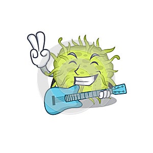 Talented musician of bacteria coccus cartoon design playing a guitar