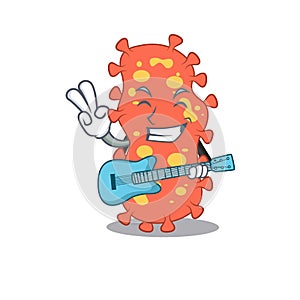 Talented musician of bacteroides cartoon design playing a guitar photo