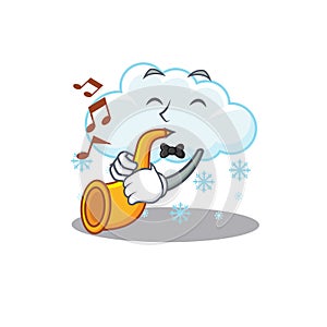 Talented musician of snowy cloud cartoon design playing a trumpet