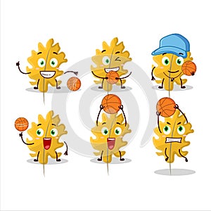 Talented oak yellow leaf angel cartoon character as a basketball athlete