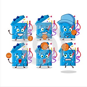 Talented open magic gift Box cartoon character as a basketball athlete
