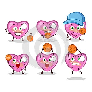 Talented pink broken heart love cartoon character as a basketball athlete