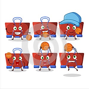 Talented red binder clip cartoon character as a basketball athlete