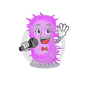 Talented singer of acinetobacter baumannii cartoon character holding a microphone