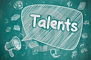 Talents - Doodle Illustration on Blue Chalkboard.