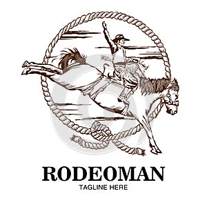 Rodeoman riding a horse vector illustration logo photo