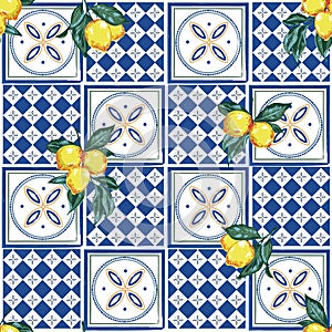 talian Geometric tiles with Lemons and Ceramic Tiles, Amalfi Coast Inspired Seamless pattern