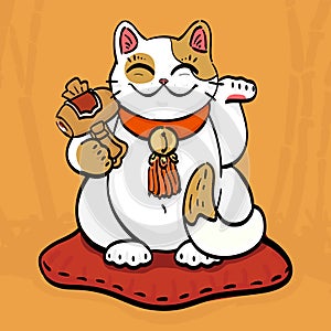 Talisman cat beckoning wealth with hammer