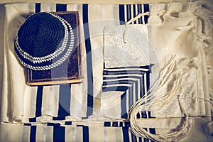 Talit, Kippah and Siddur - Jewish ritual objects photo