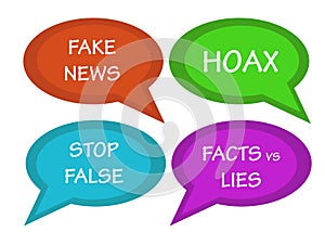 Talk bubbles with inscription fake new, hoax, lying, false