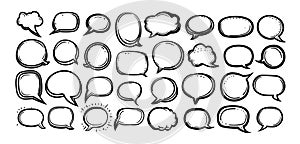 Talk speech empty bubbles black ink sketch vector set. Expressive comic discourse communication rumor chat discourse photo