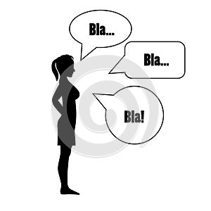 Talkative chatty woman silhouette speaking bubbles isolated icon eps10