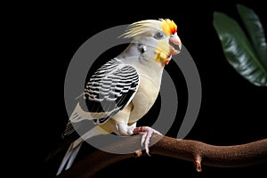 A talkative and intelligent cockatiel chirping a tune - This cockatiel is perched on a branch or a perch and is chirping or