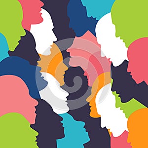 Talking concept. People profile head in discussion.