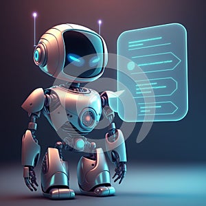 Talking cute robot with artificial intelligence. Concept of chatbot