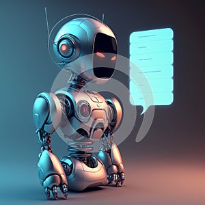 Talking cute robot with artificial intelligence. Concept of chatbot