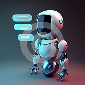 Talking cute robot with artificial intelligence. Concept of chatbot