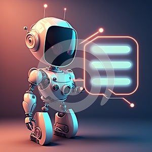 Talking cute robot with artificial intelligence. Concept of chatbot