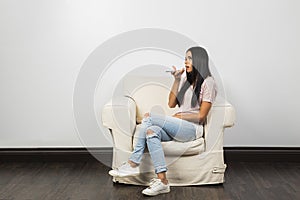 Talking on her phone