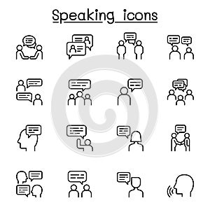 Talking icon set in thin line style