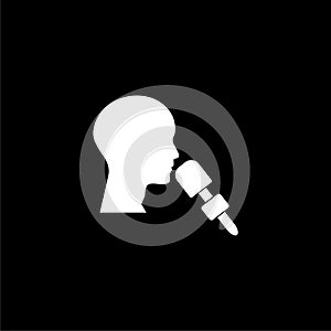 Talking man with microphone icon isolated on dark background