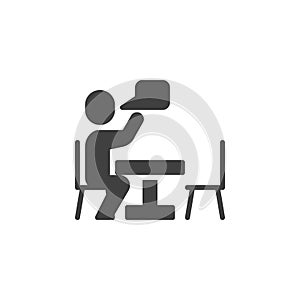 Talking man at table vector icon
