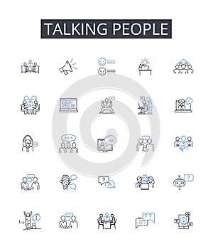 Talking people line icons collection. Conversing individuals, Communicating folks, Chattering individuals, Bantering photo