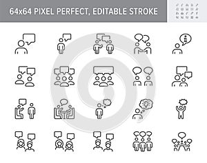 Talking people line icons. Vector illustration include icon - teamwork, business agreement, teamwork, discussion outline