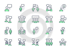 Talking people line icons. Vector illustration include icon - teamwork, business agreement, teamwork, discussion outline