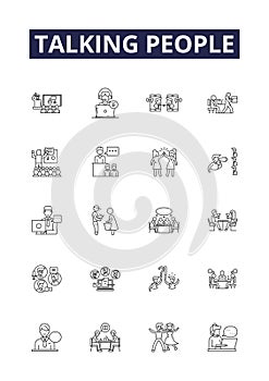 Talking people line vector icons and signs. Chatting, Interacting, Chatting, Yacking, Dialoguing, Debating, Discoursing photo