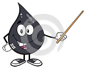 Talking Petroleum Or Oil Drop Cartoon Character Using A Pointer Stick