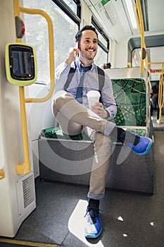 Talking On Phone While Commuting By Tram