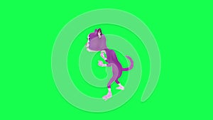 Talking purple cat gets punched from left angle on green screen 3D people walking background chroma key Visual effect animation
