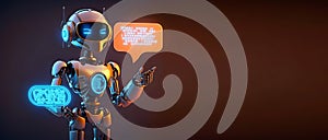 Talking robot with artificial intelligence. Concept of chatbot. AI generated