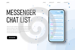 Talking screen, messenger chat list with list of the contacts.