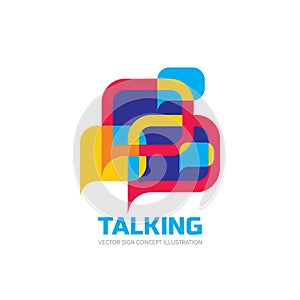 Talking - speech bubbles vector logo concept illustration in flat style. Dialogue icon.