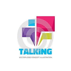 Talking - speech bubbles vector logo concept illustration in flat style. Dialogue icon. Chat sign. Social media symbol.