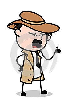 Talking Style - Retro Cartoon Police Agent Detective Vector Illustration