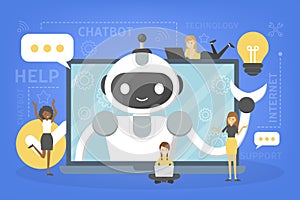 Talking to a chatbot online on laptop photo