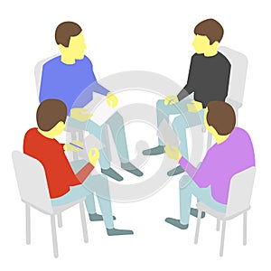 Talks. Group of business. Four people team meeting conference