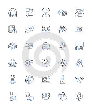 Talks and speeches line icons collection. Orate, Address, Discourse, Lecture, Monologue, Oration, Speech vector and