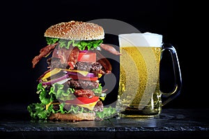 Tall Bacon Cheeseburger and Beer