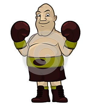 Tall bald and potbellied heavyweight boxer cartoon