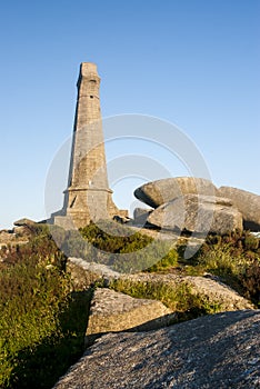The tall Basset monument on top of Carn brea hill