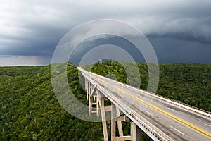 Tall bridge in a stormy weather