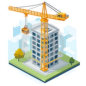 A tall building with a crane on top of it